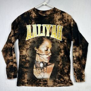 Aaliyah‎ Long Sleeve T-Shirt Womens Medium Black Tie Dye Graphic Tee Crew Neck